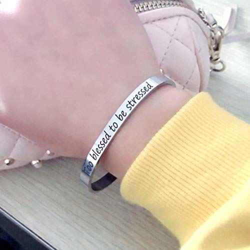 Image of Uloveido Stainless Steel Inspirational Bracelets for Women Engraved Personalized Mantra Initial Motivational Cuff Bangle Y460