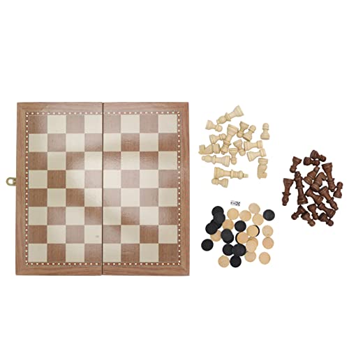 Juego de Piezas de ajedrez de Madera 3 en 1 con Tablero Plegable para Damas, Tablero de ajedrez de Madera de Pino para niños y Adultos, Incluye ajedrez, Damas y Dados para Uso en