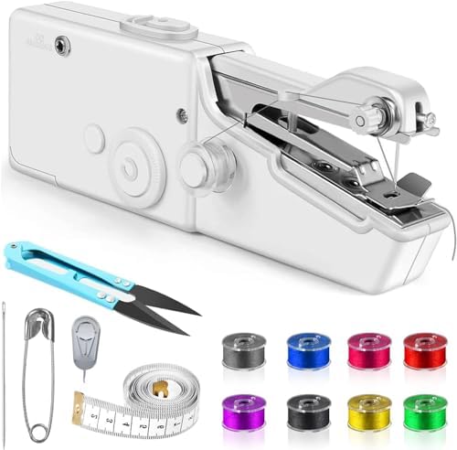 Handheld Sewing Machine, Sewing Machine for Beginners, Battery Operated Mini Sewing Machines, Portable Sewing Machines for Various Fabrics, Tool Kit for Clothing Repair and Sewing Crafts(White)