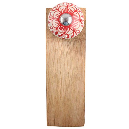Image of IndianShelf 2 Packs Wood Door Stopper for Home Rubber Zinnia Flower Floor Gate Stopper Red Door Wedge Powerful Gripping