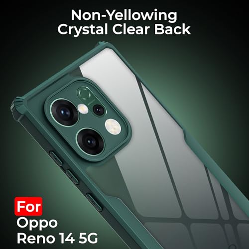 Image of A rtistque Transparent Back Cover Case for Oppo Reno 14 5G | Acrylic Armor | Anti-Drop | Shockproof TPU Edge | Oppo Reno 14 Back Cover - Green