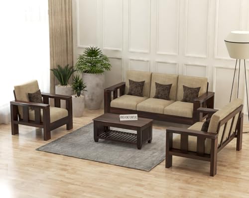 Image of Sheesham Wooden 6 Seater Sofa Set for Living Room | Solid Wood Sofa | Rosewood Sofa Set for Home & Office | Lounge (Walnut, 6 Seater)