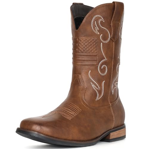 Best Mens Cowboy Boots Under $100: Style & Affordability 15 IUV Cowboy Boots For Men Western Boot Classic American Flag Embroidered Square Toe Mid-Calf Boots