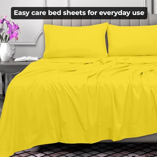 Image of Royale Linens King Flat Sheet - Ultra Soft Brushed 1800 Microfiber Flat Sheets Only - Wrinkle Free & Stain Resistant - Hotel Quality Top Sheet for Bed (King, Yellow)