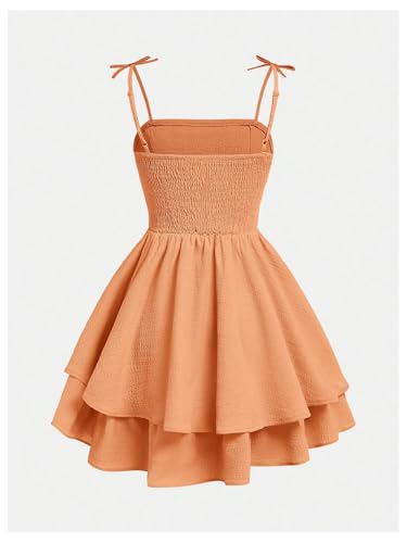 Image of SHENHE Girl's Smocked Ruched A Line Swing Dress Layered Tie Shoulder Flowy Cami Short Dress