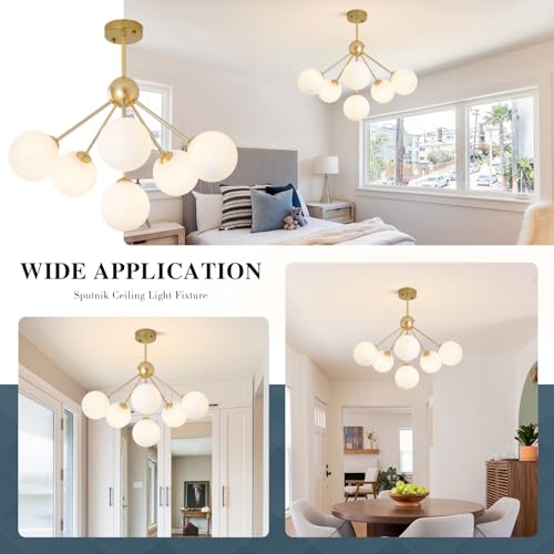 Image of KCO 6-Light Frosted White Milk Glass Globe Sputnik Ceiling Light Fixture
