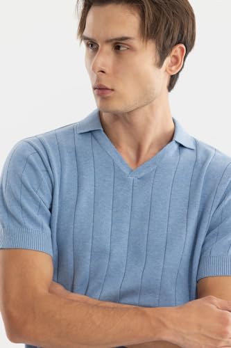 Image of SNITCH Men T-Shirts | Slim Fit Polo Collar Half Sleeve | Textured Self-Design Cotton Fabric | Breathable & Casual Wear