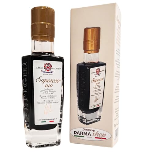 Acetaia Malpighi – Condimento con Vinagre Balsámico de Módena IGP Sabroso Sello Oro – 100 ml – Envejecido 8 Años en Barricas de Roble – Sin Caramelo