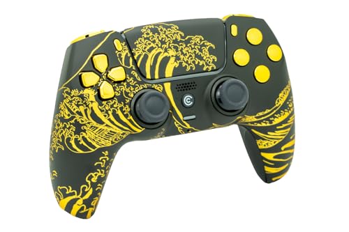 Image of Custom Controllerzz Custom Wireless Controller Compatible with PS5 - Multiple Designs Available (Golden Waves & Gold Chrome Inserts)