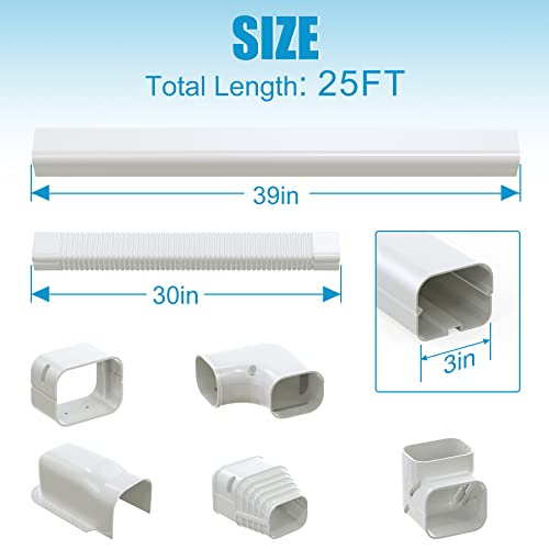 Air Jade Line Set Cover for Mini Split, 3" 25 Ft Decorative PVC AC Line Cover Kit for Ductless Mini Split Air Conditioner, Heat Pump System and Central AC