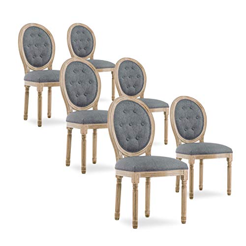 INTENSE DECO Lot de 6 chaises médaillon capitonnées Louis XVI Tissu Gris