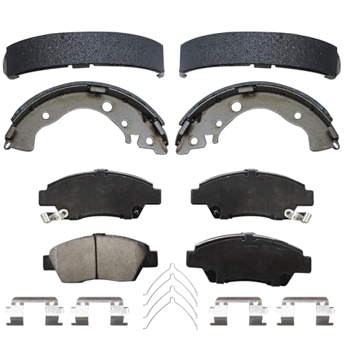 Image of Detroit Axle - 4pc Brake Kit for Honda Fit, Front Ceramic Brake Pads Rear Brake Shoes 2009 2010 2011 2012 2013 2014 2015 2016 2017 2018 2019 2020 Replacement