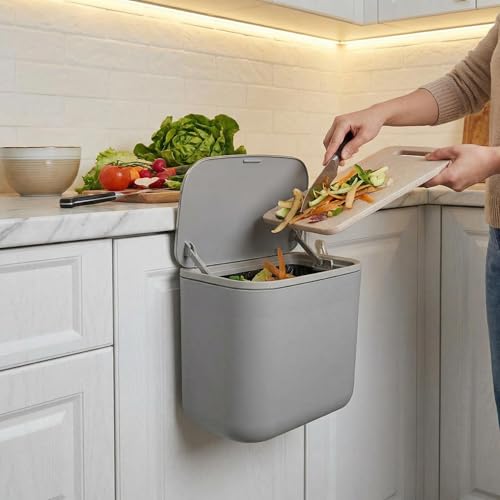 Caneca colgante para basura cocina 1.85 galón con tapa