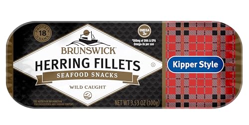 Brunswick Boneless Kipper Style Herring Fillets, 3.53 oz Can - 18g Protein per Serving - Gluten...
