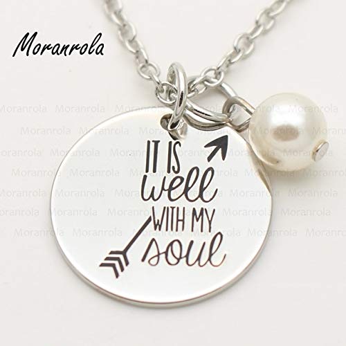 Davitu New arried"It is Well with My Soul"Copper Silver Necklace &Keychain,Charm, Inspirational Jewelry Scripture Christian Jewelry - (Metal Color: Style 1 Necklace, Length: 45cm)