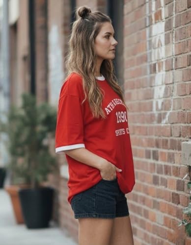 Image of TQH Tshirt for Women | Oversized Tshirt for Woman | Tops for Women Western | Women's Tops | Woman Tee Loose Fit Drop Shoulder Printed T-Shirt for Casual Summer College Travel