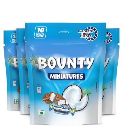 Bounty Miniatures Coconut Filled Chocolate Pack | Soft & Tender Coconut in the Centre | 10 Mini Bars | 100 g | Pack of 4