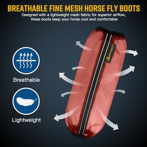 Image of Fly Boots for Horses Set of 4,Universal Size Fine Mesh Horse Fly Boots with Built-in Metal Support,Fly Leggings for Horses with Fleece Trimming and Reflective Webbing (Orange)
