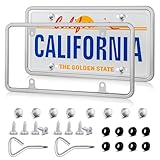 RED WOLF Chrome Polished Mirror License Plate Frame Stainless Steel Without Obstruction Car Slim Silver License Plate Holder Rustproof Unbreakable with Screws 6 x 12” Universal for Car Van (2-Pack)