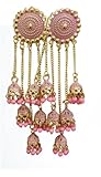 MONIKA JEWELS Traditionals Indian Wedding Oxidised Gold-Plated Handcrafted Trending New Jhaler Style Jhumka Jhumki Earrings for women Pink