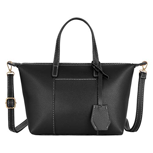 CRAZYCHIC - Petit Sac à Main Femme Simili Cuir PU - Sac Shopping Porté Epaule Bandoulière - Besace Sacoche Cabas Fourre-Tout Petite Taille Forme Trapèze - Sac Ville Elégant Dame Fille - Noir