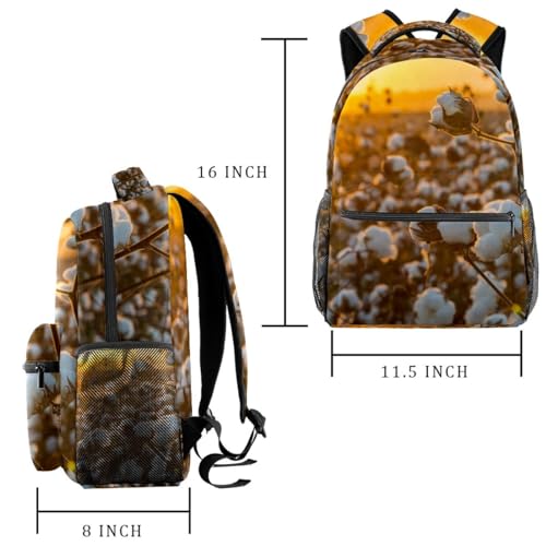 Sac à dos d'école multicolore imprimé champ de coton et coucher de soleil 40cm