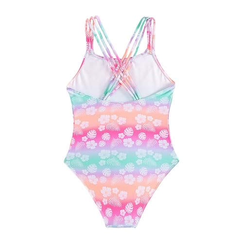 Girls Swimsuit Teens One Piece Tie Dye Criss Cross Back Rainbow Bathing Suits Kids Cute Floral Beach Swim Swimwear2