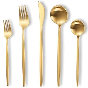 Matte Gold Silverware Set,30 Piece Stainless Steel Modern Flatware Set,Brushed Cutlery Set Service for 6,Satin Finish Utensils Set,Home Kitchen and Restaurant,Dishwasher Safe