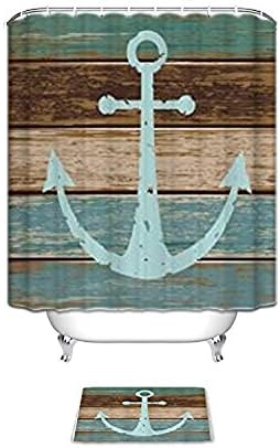 Vandarllin Nautical Anchor Rustic Wood Bathroom Shower Curtain with Mats Rugs Bath Accessory Set