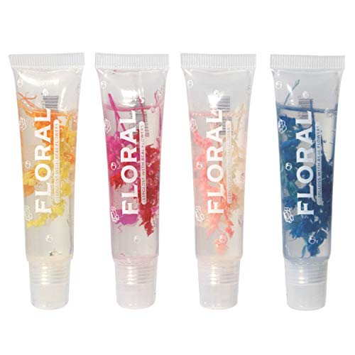 Pack of 4 Crystal Flower Lipgloss, Long Lasting Nutritious Lip Balm Lips Moisturizer with flavor