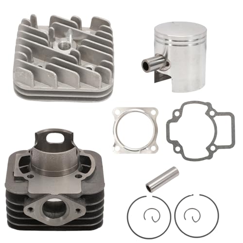 Anlseiod KT00086 Grupo térmico cilindro Evolution 70cc D.48 PIAGGIO AC ARIA SP.12 GHISA en hierro fundido refrigerado por aire para motores Piaggio Gilera, 6 transferencias con escape elíptico y
