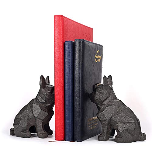 Ambipolar Decorative Bookends Geometric Dog Theme , Heavy Duty Cast Iron, Dog Statue, Vintage Shelf Decor, Antique Black (2 Pack), T5-8