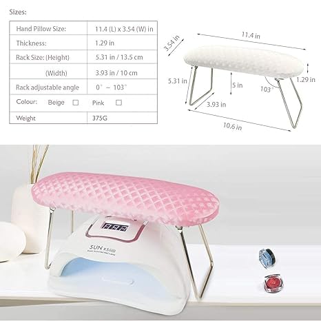 URBAN BOX Nail Arm Rest Cushion,Professional Adjustable Nail Hand Rest Stand for Acrylic Nails Hand Holder,Hand Pillow Stand with PU Leather Soft High-Density Sponge,Manicure Nail Tool