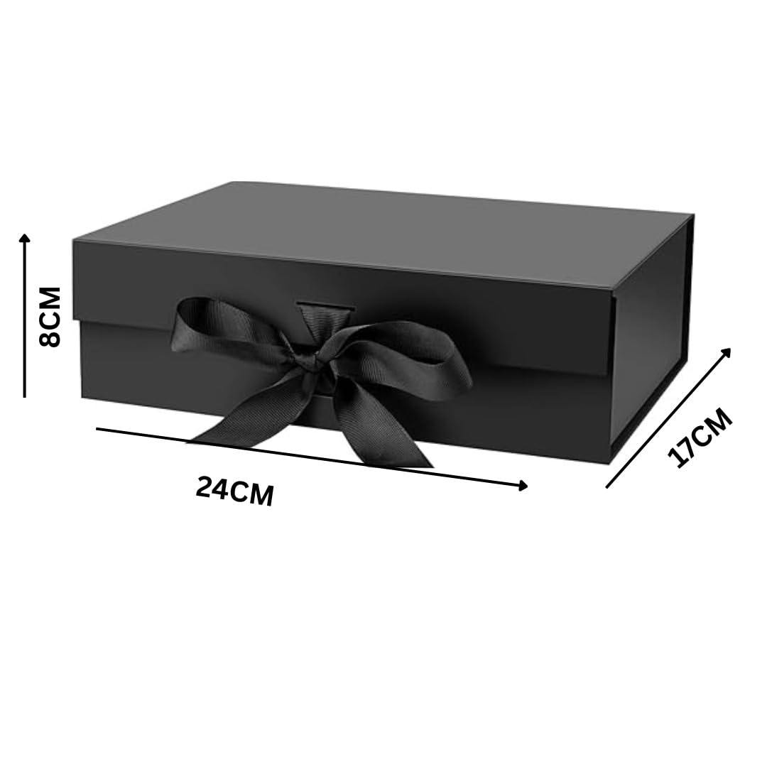 VRB Dec 1Pcs Multipurpose Gift Box Decorative Folding Paper Gift Box with Ribbon,gift box for packing,hamper boxes,gift boxes for Return Gifting,Storage,Engagement,Wedding(1 Pcs Black Rigid Box)