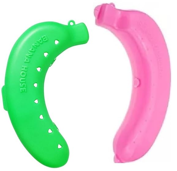 DOVEAZ Tara Plastic Banana Case Food Storage Container, Banana Case Cover For School Kids,banana case,banana box for kids,banana case for kids,Banana Container (Green And Pink) (2 PIECES)