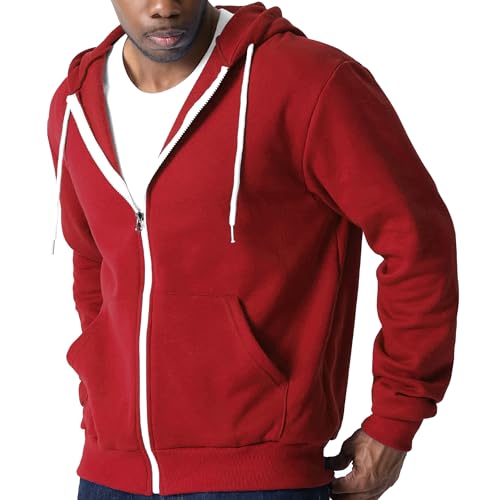 Ohoo Mens Slim Fit Long Sleeve Zip-up Fleece Hoodie With Kanga Pocket