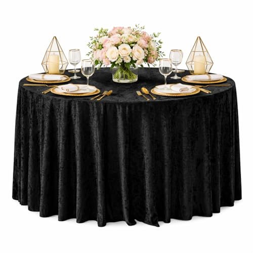 AK TRADING CO. Lush Panne Velvet Round Tablecloth – 120 Inch Elegant Velvet Table Cover for Weddings, Banquets, Holiday Dinners & Special Events (Black, 120 Inch Round)