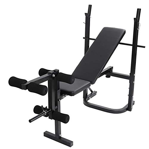 Adjustable Olympic Weight Bench Power Tower Workout Dip Station with Preacher Curl Leg Trainer Multi-Functional Weight Bench Set for Indoor Gym Home Fitness Exercise (US Stock)