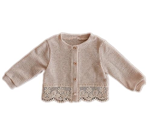 Baby Girls' Long Sleeve Crew Neck Solid Color Button Knit Cardigan Cute Flower Lace Toddler Fall Winter Clothes