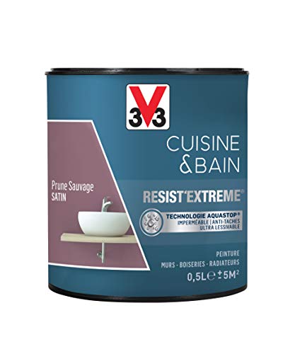 V33 Peinture multi-supports monocouche Cuisine & Bain Resist'Extrême® Satin, Prune Sauvage, 0,5L