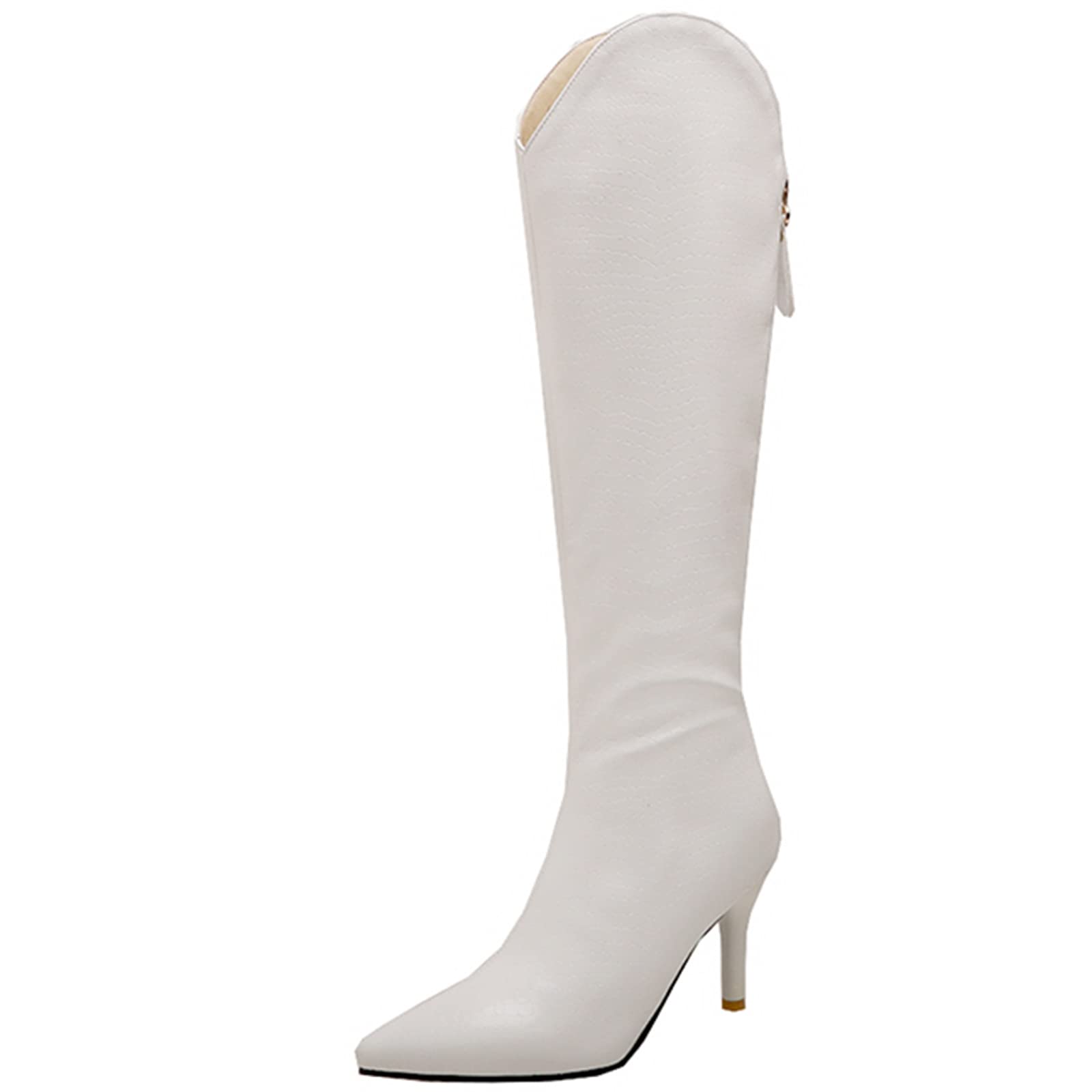 CUTEHEELS Damskie jednokolorowe buty na uda wysokie/nad kolanem ze szpilką i szpiczastym noskiem, biały (Weiß 1), 33 EU