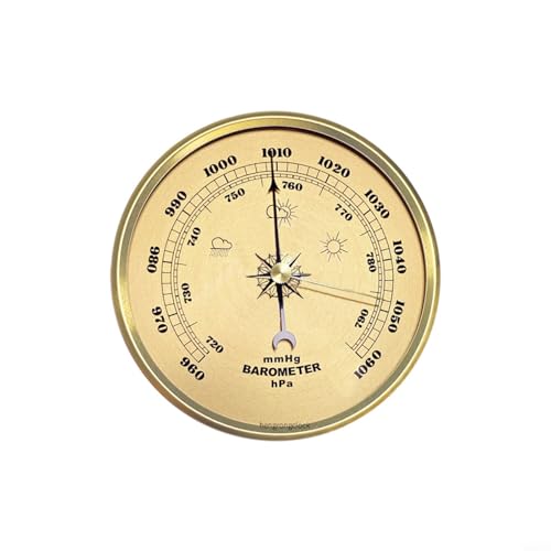 TONIXY Termómetro analógico barómetro higrómetro con marco de metal, reloj doméstico, manualidades, decoración de oficina en casa, oro (90 mm)