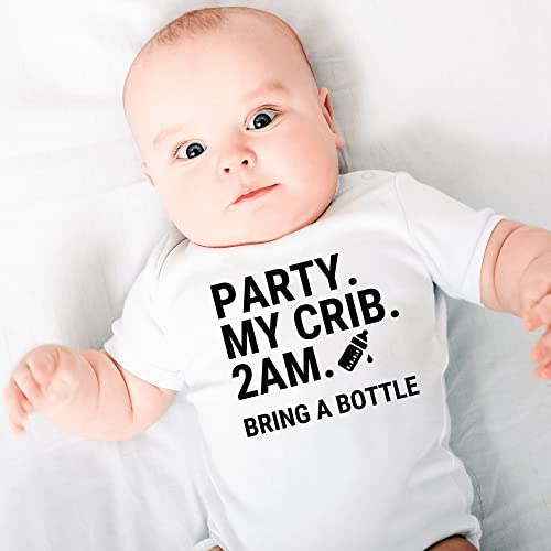 Baby Girl Boy Announcement Bodysuit Party at My Crib Bring A Cute Bottle Baby Romper Baby Room Humor Pregnancy Reveal3