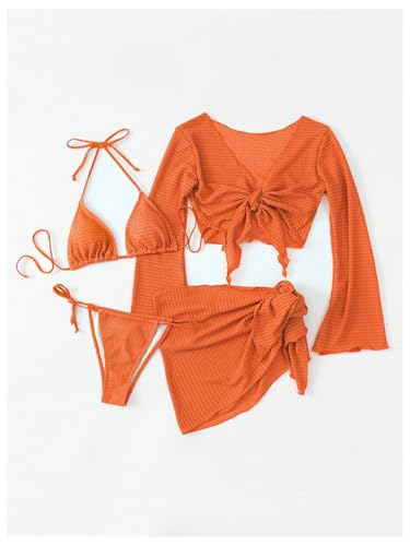 SOLY HUX Bathing Suit for Women 4 Piece Halter Triangle Bikini Sets Swimsuit with Cover Up3