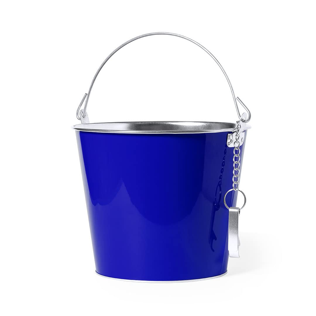 Cubo de Metal para Bebidas. para Enfriar Cervezas o Usar de cubitera. con abridor y Cadena incluidos. 6 litros, Medidas 18 cm.-22.5 Ø. Úsalo en Fiestas, Bares o restaurantes. (2)