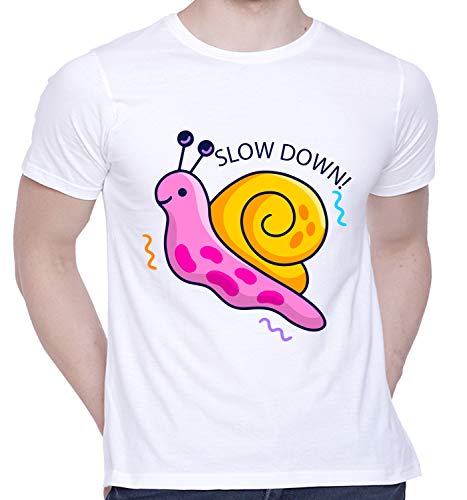 Image of CreativiT Graphic Printed T-Shirt for Unisex Snail Slow Down Tshirt | Casual Half Sleeve Round Neck T-Shirt | 100% Cotton | D00680-66