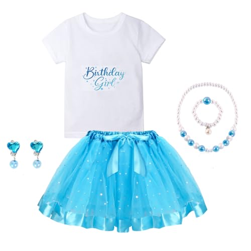 YYDSXK Disfraz Princesa Niña, Falda Tutu Princesa, 9 Piezas Conjunto Cumpleaños Niña, Camisetas de Manga Corta, Falda Tutu Azul con Accesorios para Cumpleaños Halloween Cosplay Carnaval (M)