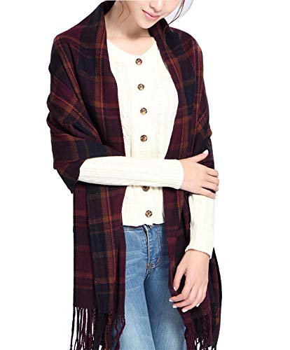 Women's Scarf, Fashion Long Shawl Big Grid Winter Warm Lattice Large Cashmere Scarf (D)