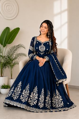 Image of Women Omkar Textile's Georgette Anarkali Gown with Dupatta Set, Embroidered, Wedding, Floor Length