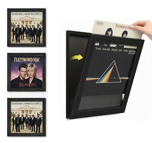 3-Pack Vinyl Record Frame Wall Mount Front Opening 30cm LP Album Cover Display Frames for Wall Decor (Black)